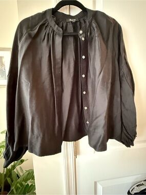 Madewell Black Button-Front Balloon Sleeve Shirt